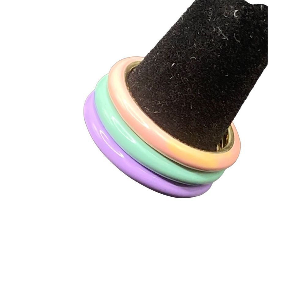 Sterling silver 925 stackable enamel rings peach lavender and green size 7.5